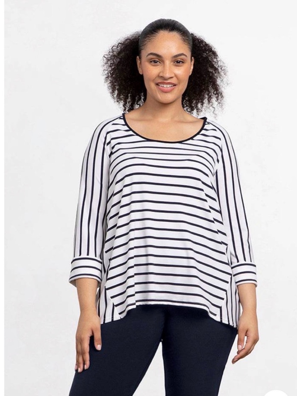 Sympli Striped Scoop Neck Tunic in White and Black